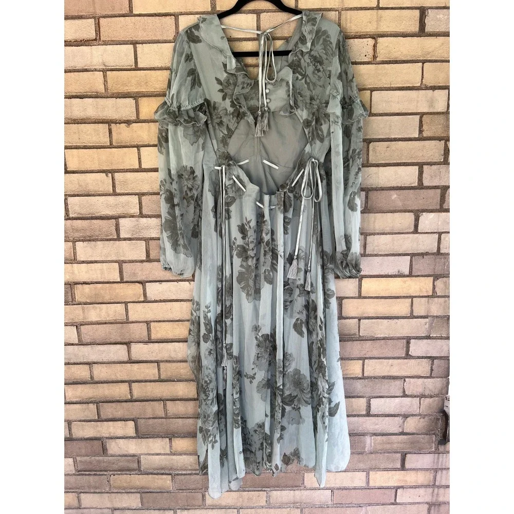 ASOS DESIGN Maternity Floral Ruffle Midi Maxi Dress Sage Green Small US 4 - Picture 7 of 9